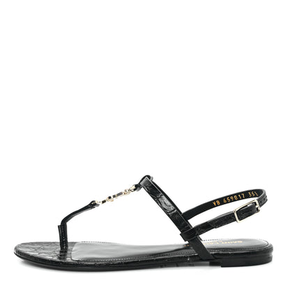 Saint Laurent Calfskin Crocodile Embossed Cassandra Monogram Sandals 35.5 Black 1 of 11