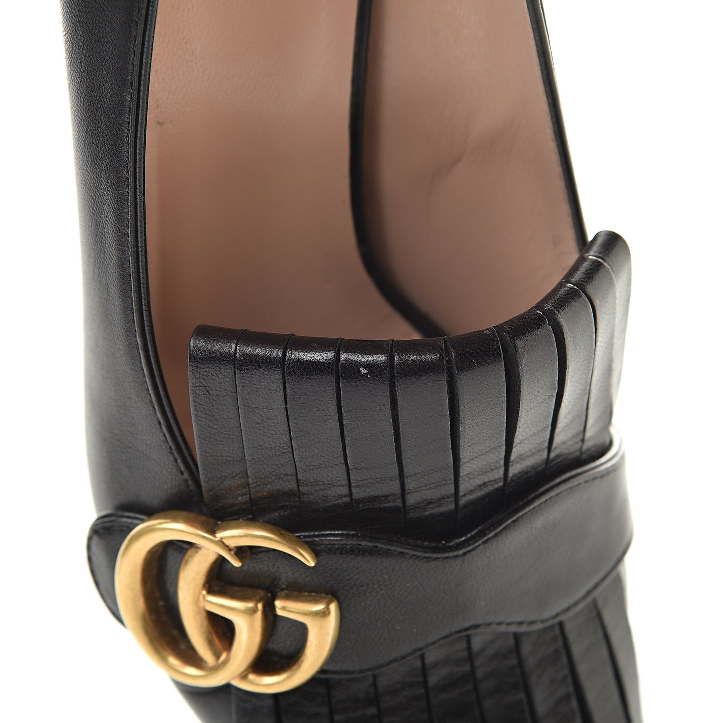 Malaga Kid GG Marmont Fringe 50mm Loafer Pumps 38 Black