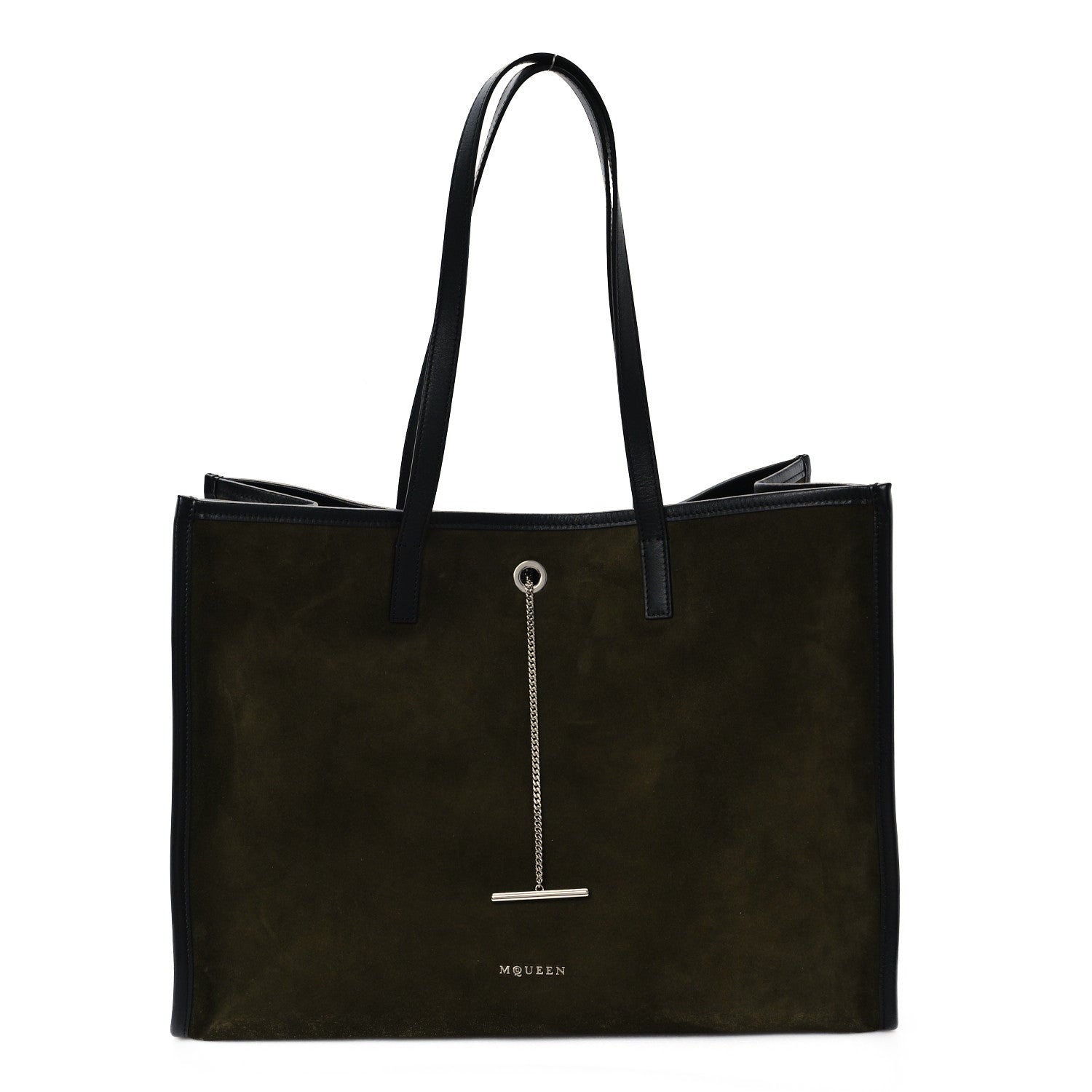 Alexander McQueen Suede T-Bar Chain Tote Military Black 1 of 10