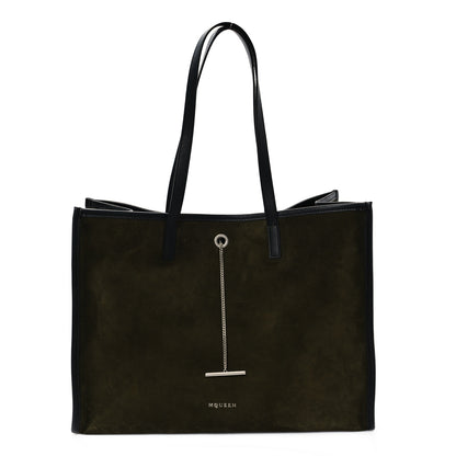 Alexander McQueen Suede T-Bar Chain Tote Military Black 1 of 10