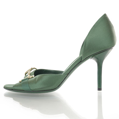Gucci Satin Crystal Horsebit Hollywood Pumps 7.5 Green 1 of 7