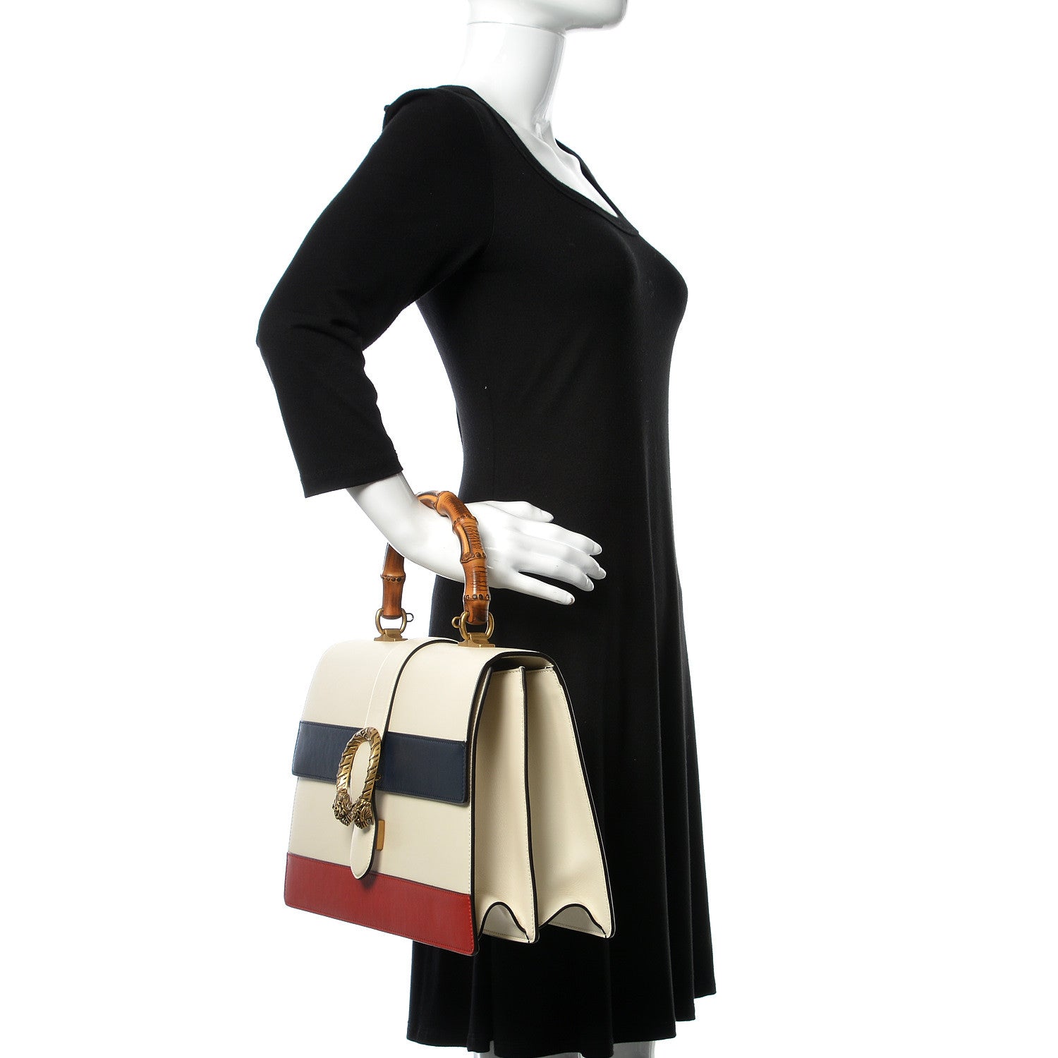 Gucci Calfskin Bamboo Web Large Dionysus Top Handle Bag White Blue Hibiscus Red 3 of 13