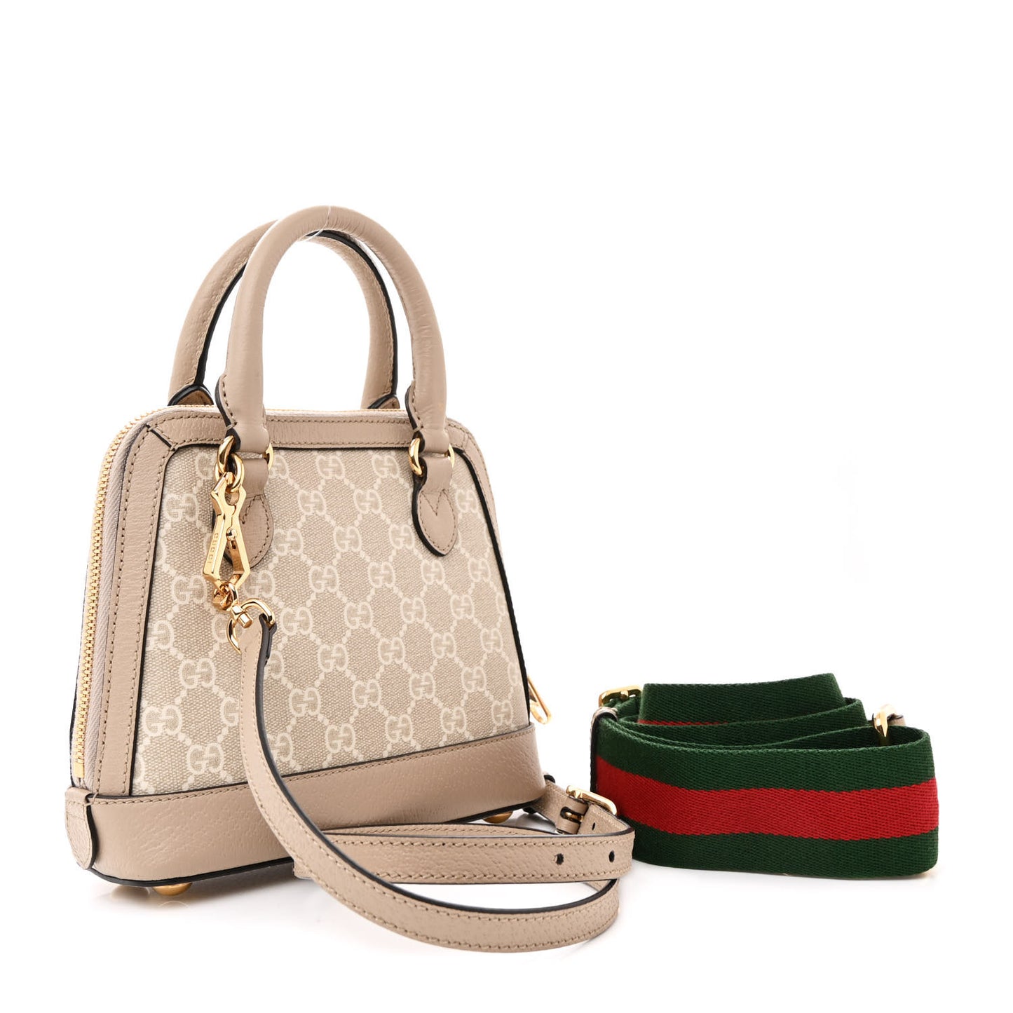 GG Supreme Monogram Textured Dollar Calfskin Mini Horsebit 1955 Top Handle Bag Beige Mystic White Oatmeal