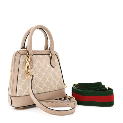 Gucci GG Supreme Monogram Textured Dollar Calfskin Mini Horsebit 1955 Top Handle Bag Beige Mystic White Oatmeal 3 of 14