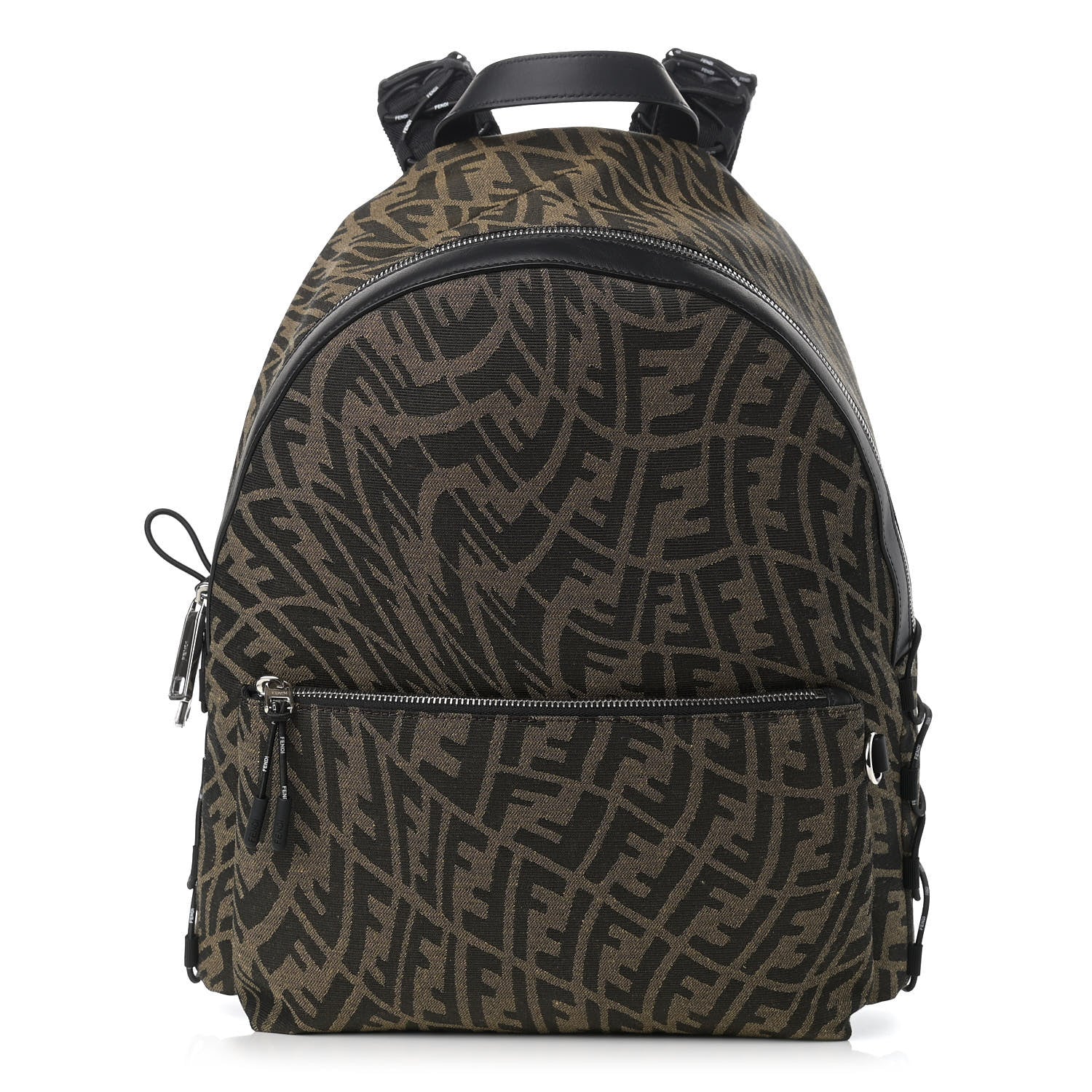 Fendi X SARAH COLEMAN Fabric Jacquard Vitello Grace Light Woven Lanyard FF Vertigo Pouch Pocket Backpack Tobacco Moro Black 1 of 11