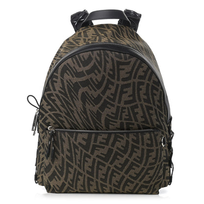 Fendi X SARAH COLEMAN Fabric Jacquard Vitello Grace Light Woven Lanyard FF Vertigo Pouch Pocket Backpack Tobacco Moro Black 1 of 11