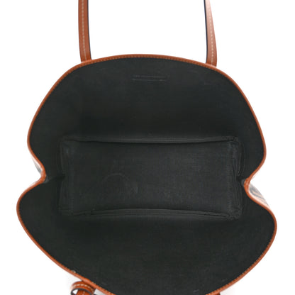 Versace Coated Canvas Calfskin La Greca Signature Shopper Tote Bag Black Caramel 5 of 9