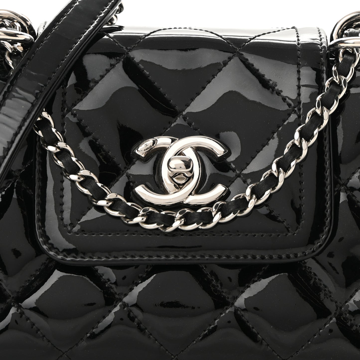 Patent Quilted Coco Shine Small Accordion Flap Black