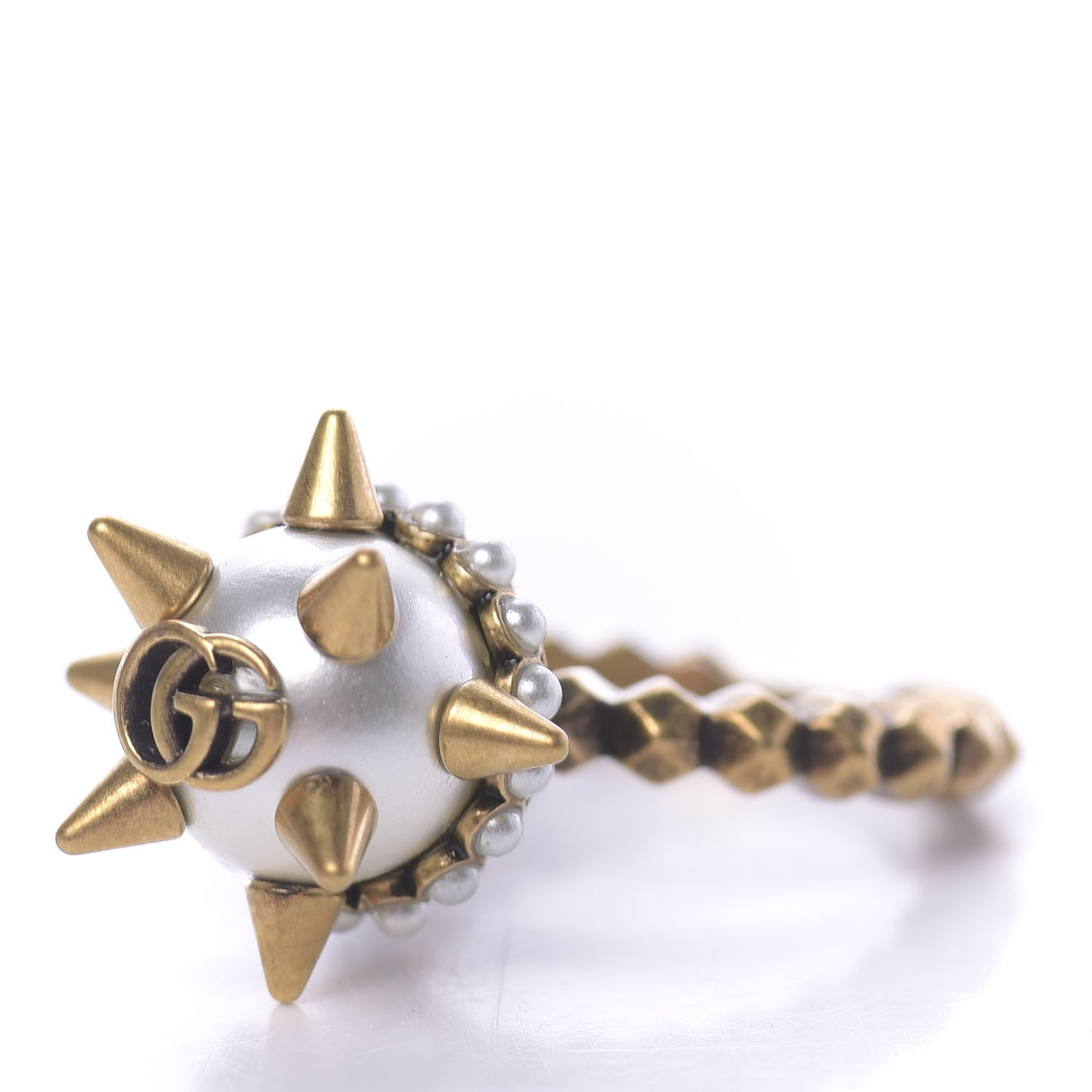 Gucci Metal Pearl Studded Ring M Aged Gold 3 of 8