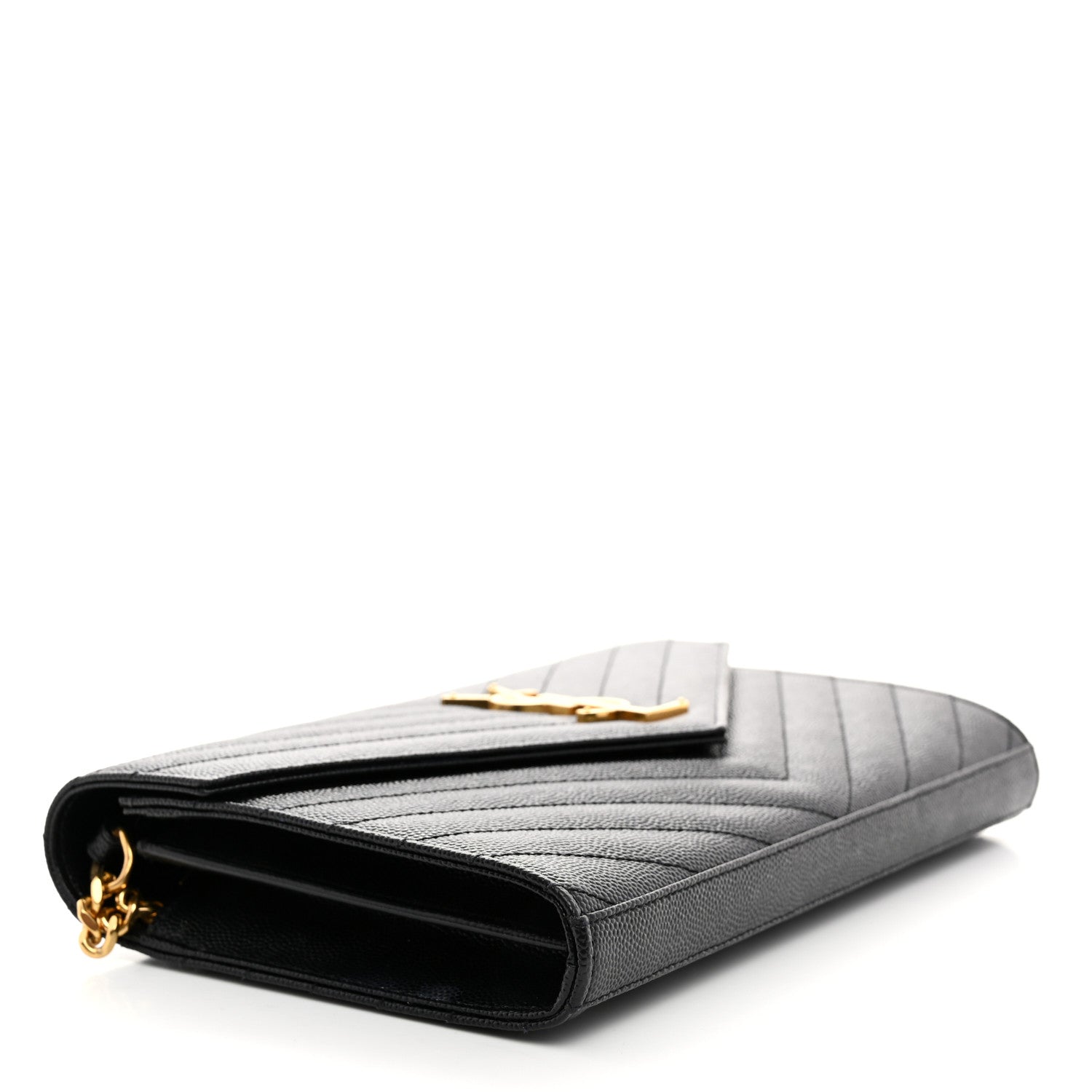 Saint Laurent Grain De Poudre Matelasse Chevron Monogram Chain Wallet Black 4 of 9