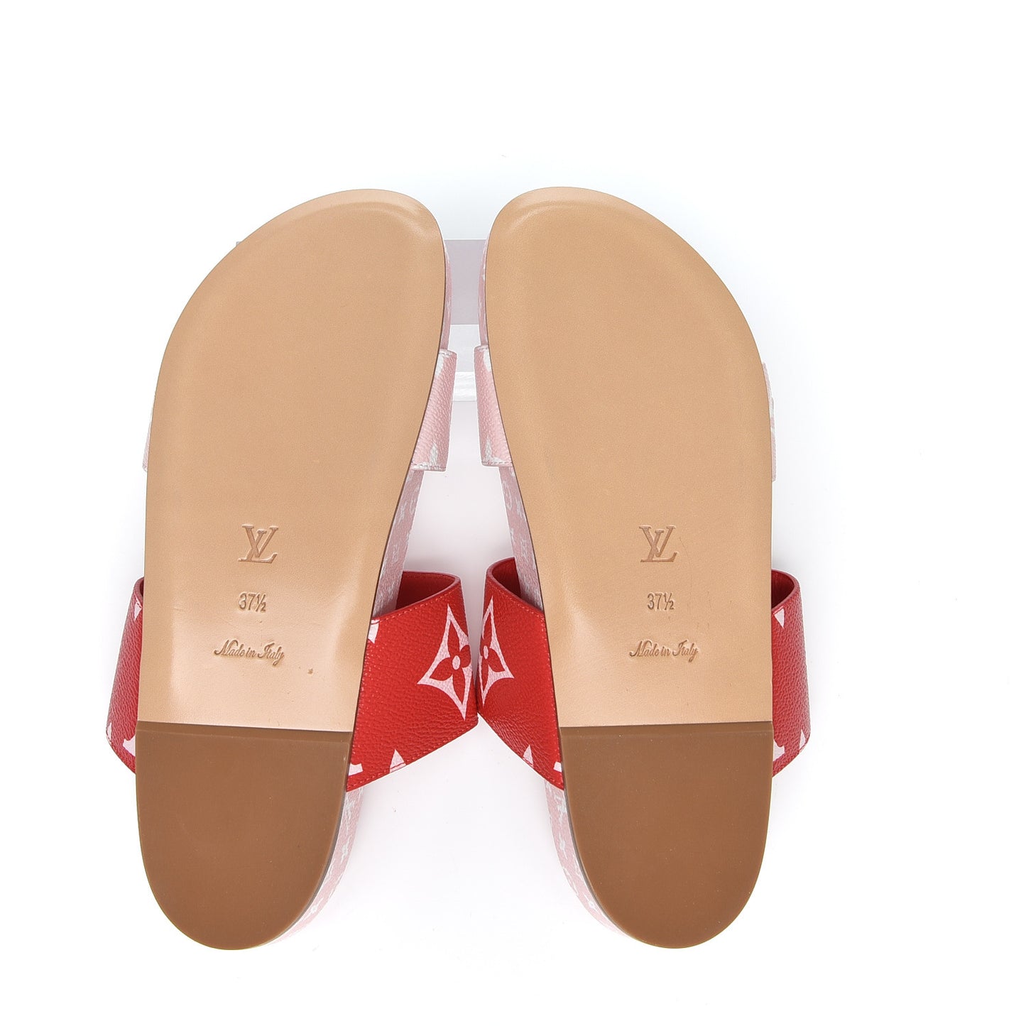 Monogram Giant Bom Dia Flat Mule Sandals 37.5 Rouge Rose