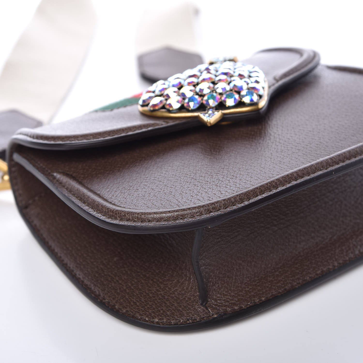 Gucci Textured Calfskin Web Crystal Heart Stripe Small Totem Shoulder Bag New Acero 8 of 10