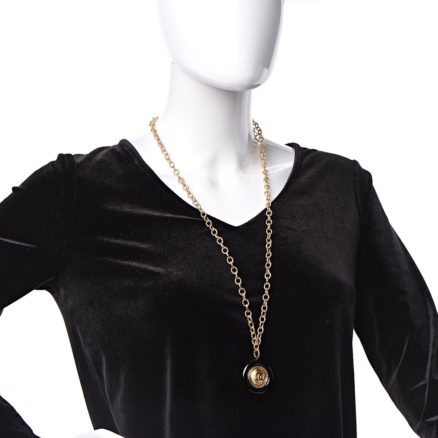 Resin Chain CC Pendant Necklace Gold Black