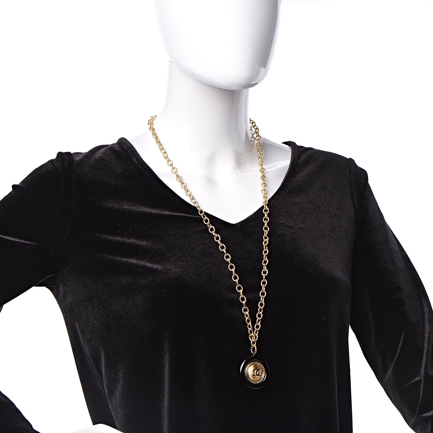 Chanel Resin Chain CC Pendant Necklace Gold Black 2 of 7