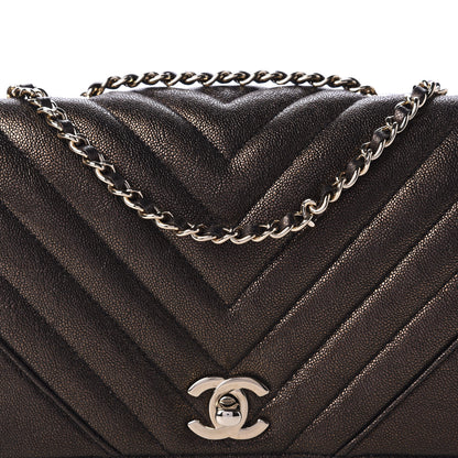 Chanel Metallic Caviar Chevron Quilted Mini Statement Flap Bronze 10 of 11