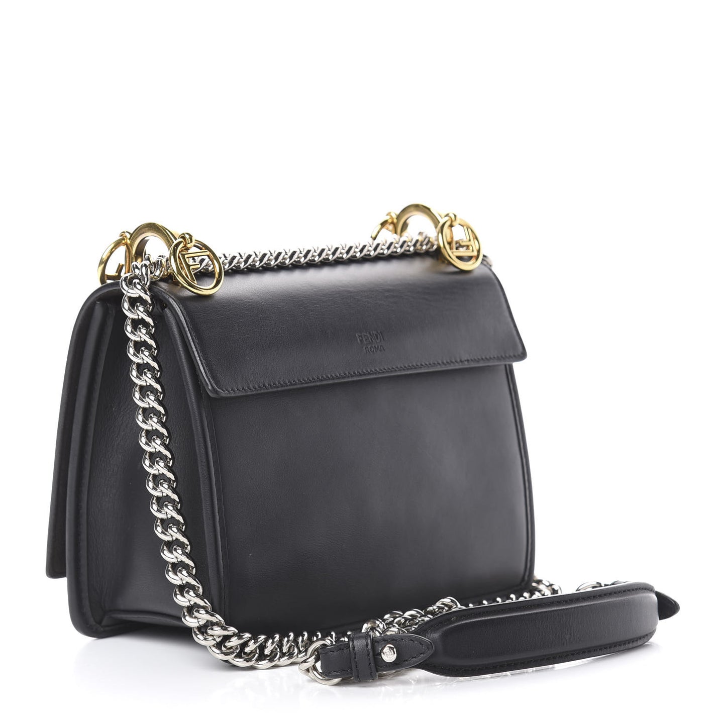 Vitello Century Velvet F is Fendi FF Small Kan I Shoulder Bag Black Tobacco