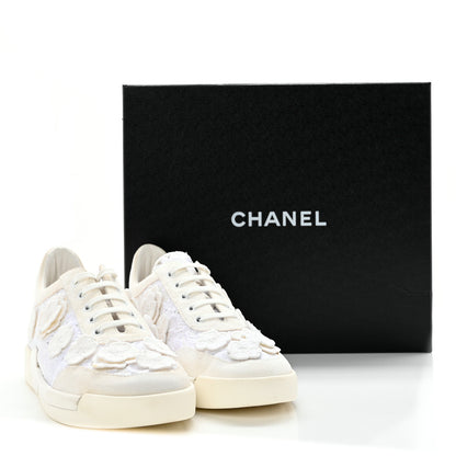 Chanel Suede Embroidered Flower Sneakers 38 White 17 of 17
