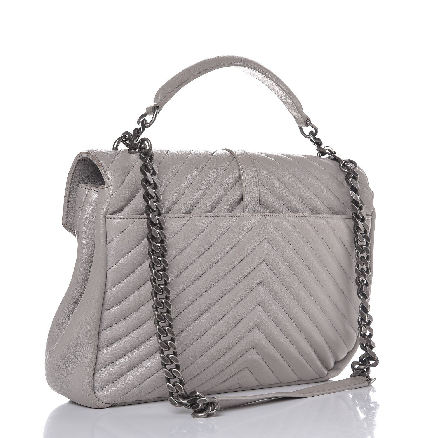 Saint Laurent Sheepskin Matelasse Chevron Monogram Large College Satchel Light Grey 3 of 14