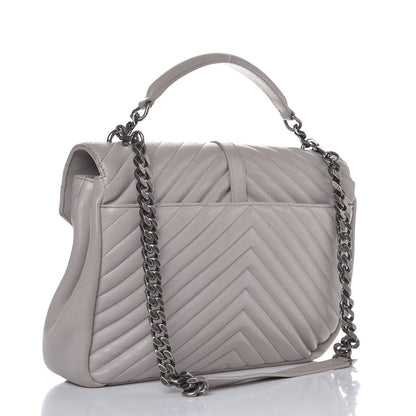 Saint Laurent Sheepskin Matelasse Chevron Monogram Large College Satchel Light Grey 3 of 14