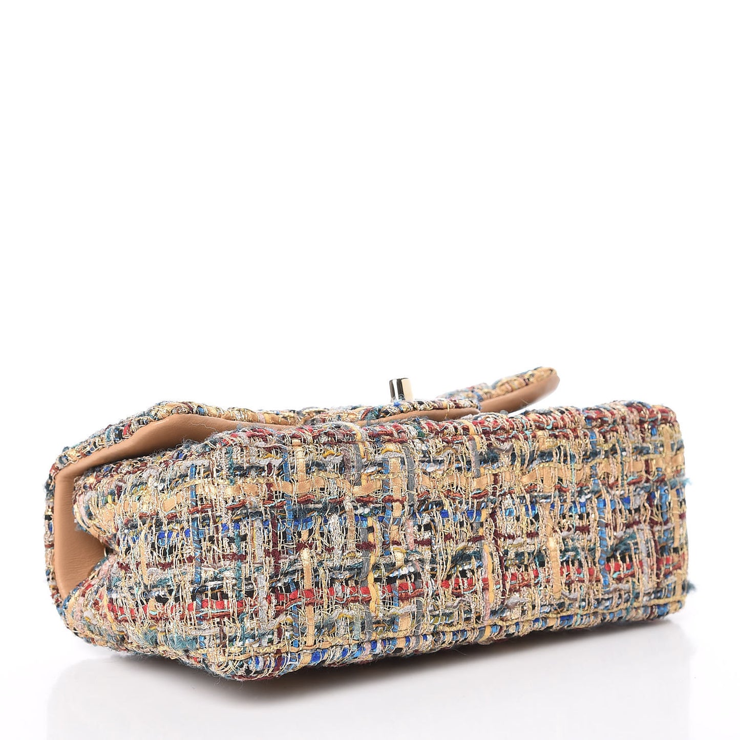 Tweed Quilted Mini Rectangular Flap Gold Blue