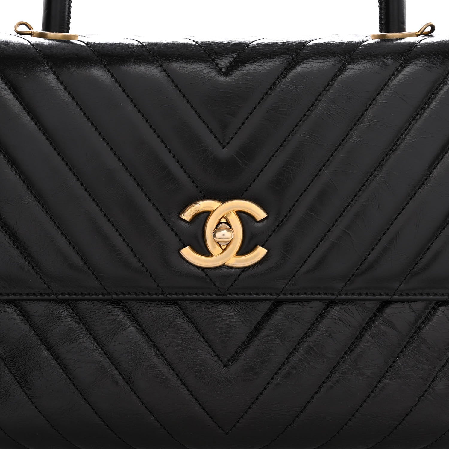 Chanel Calfskin Chevron Quilted Medium Coco Handle Flap Black 8 of 16