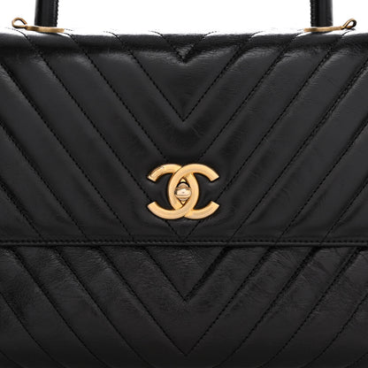 Chanel Calfskin Chevron Quilted Medium Coco Handle Flap Black 8 of 16