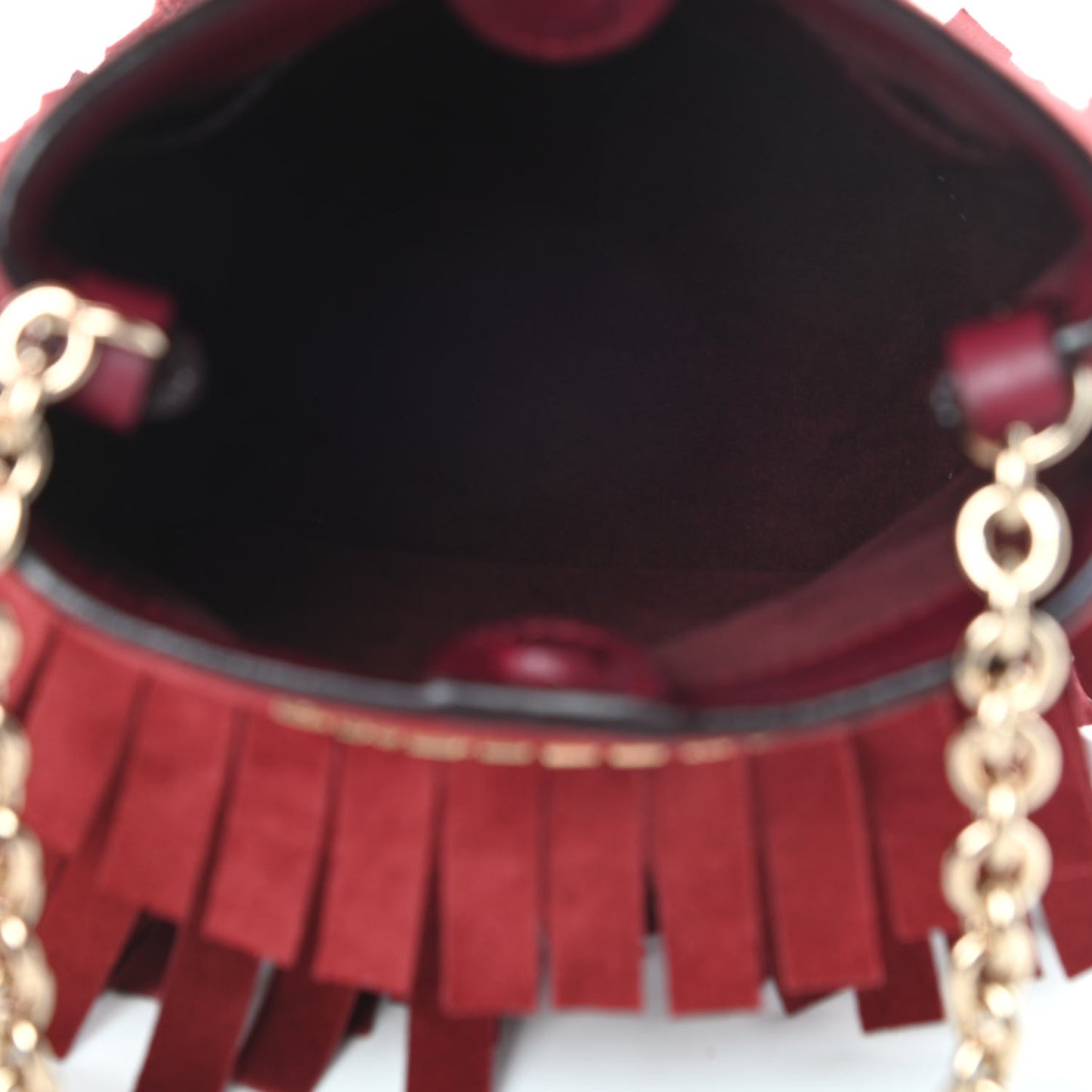 Suede Fringe Mini Bucket Bag Cherry