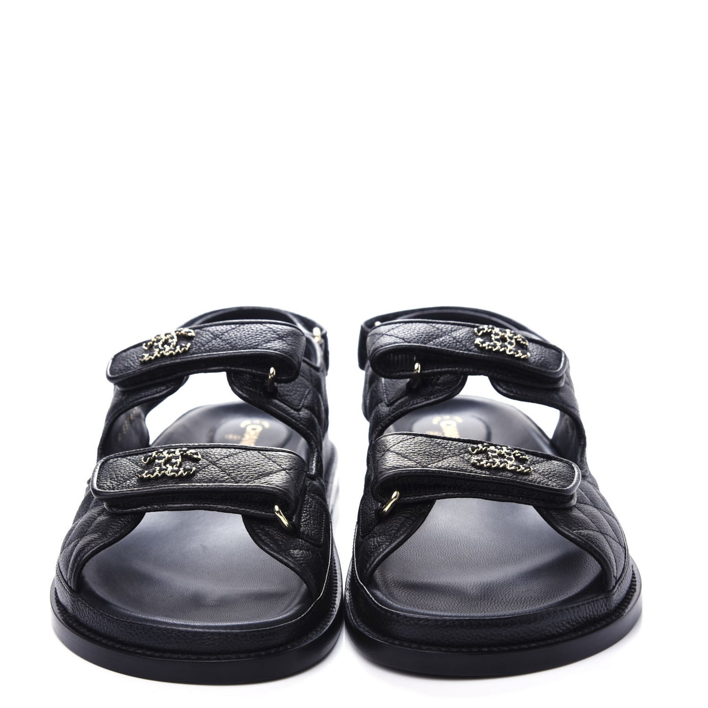 Grained Calfskin Velcro Dad Sandals 40 Black