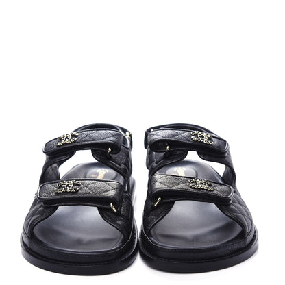 Chanel Grained Calfskin Velcro Dad Sandals 40 Black 2 of 11
