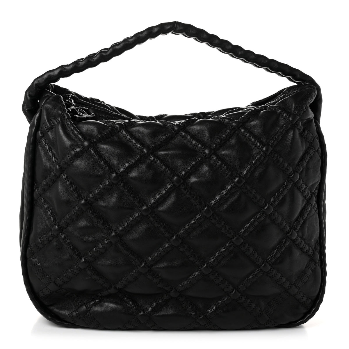 Lambskin Quilted Hidden Chain Hobo Black