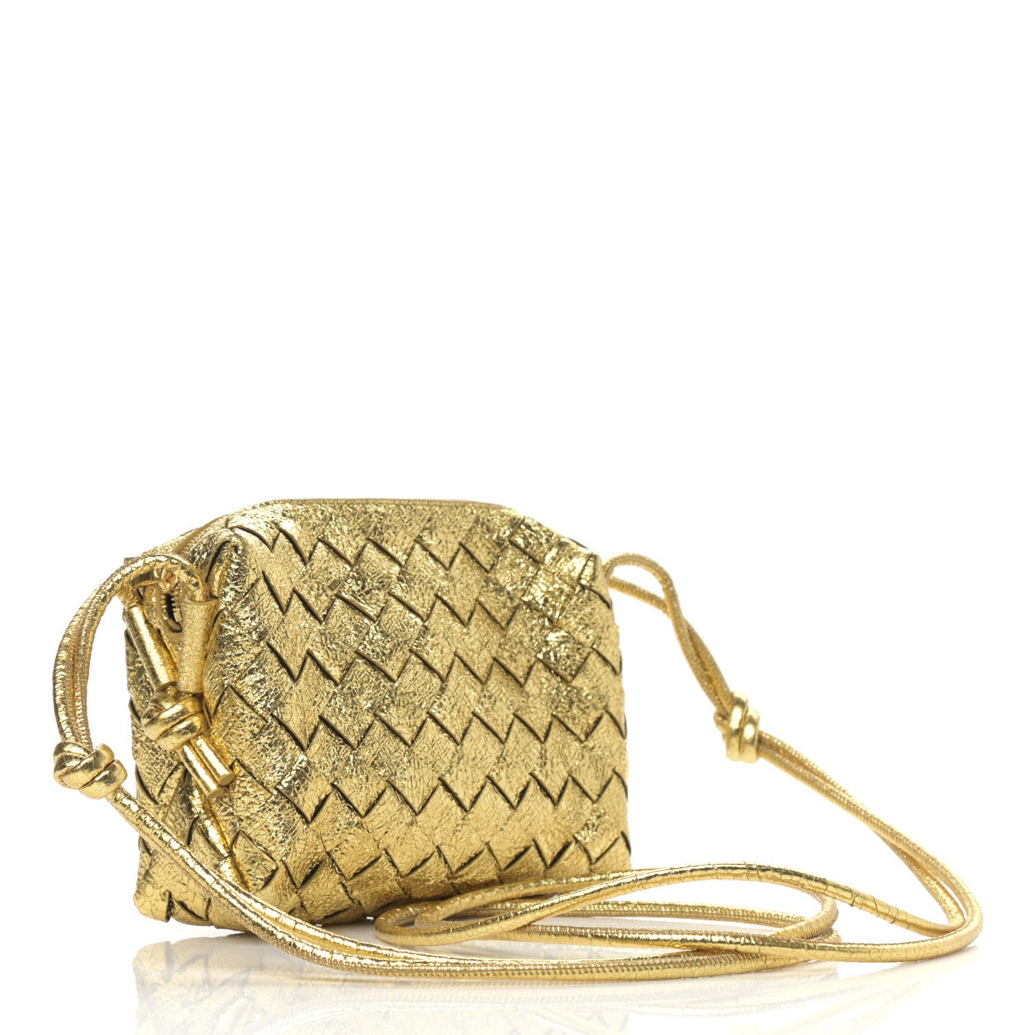 Bottega Veneta Metallic Calfskin Intrecciato Mini Loop Camera Bag Gold 3 of 9