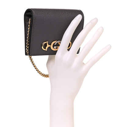 Gucci Grainy Calfskin Zumi Chain Card Case Wallet Dusty Grey 2 of 9