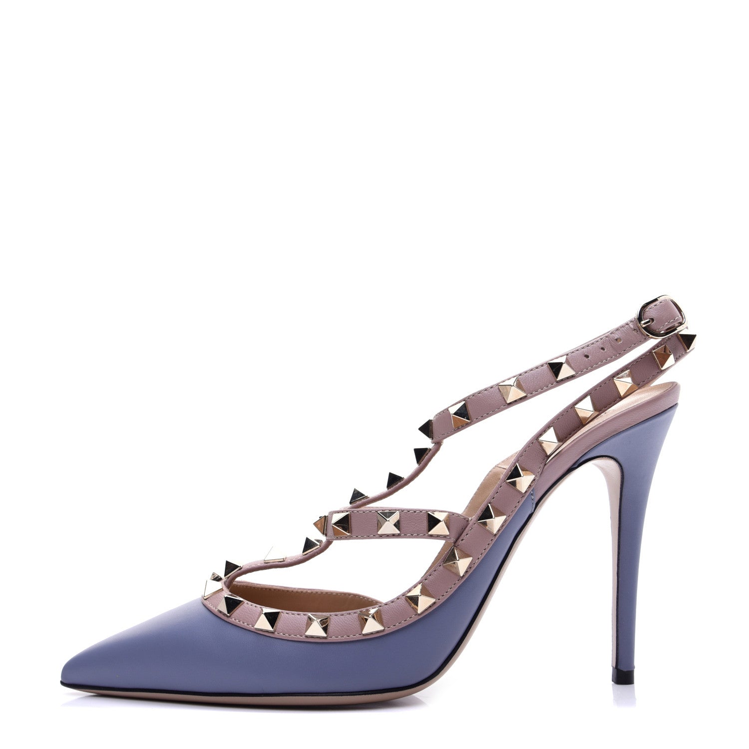 Valentino Garavani Calfskin Nappa Rockstud Ankle Strap 100mm Pumps 39 Grey Blue Poudre 1 of 16