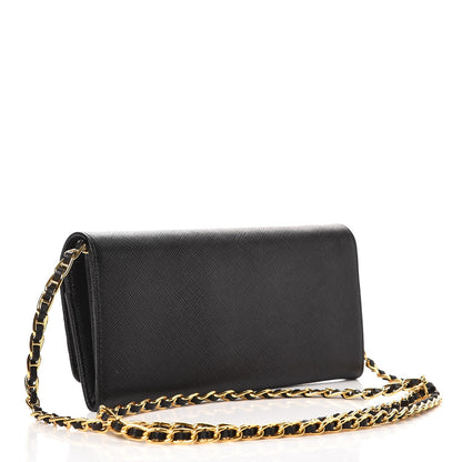 Prada Saffiano Metal Oro Chain Wallet Nero Black 3 of 7