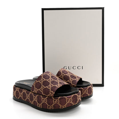 Gucci Lame GG Monogram Angelina Platform 55mm Slide Sandals 37.5 Brown Beige 11 of 11