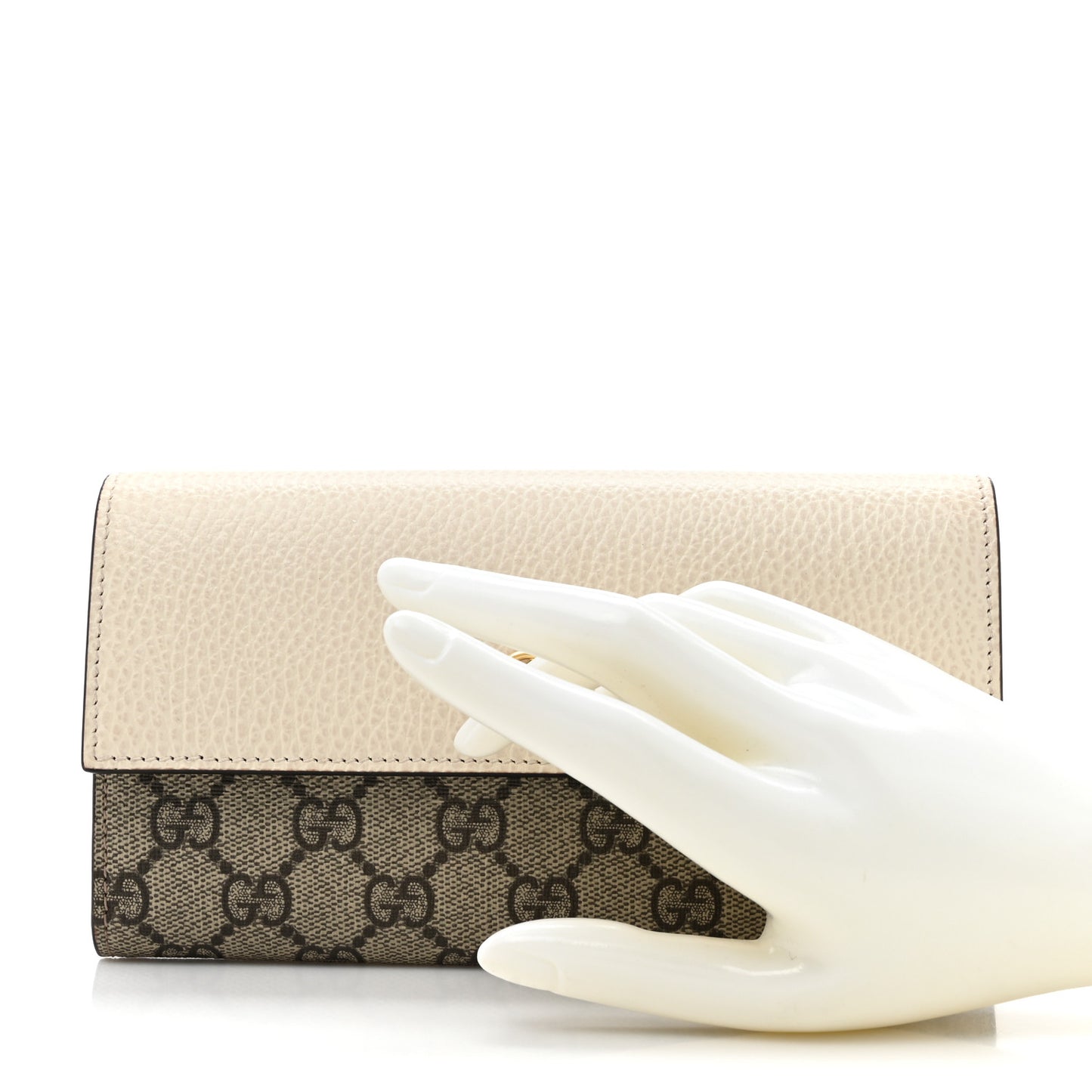 Dollar Calfskin GG Supreme Monogram GG Marmont Continental Wallet Mystic White Beige Ebony