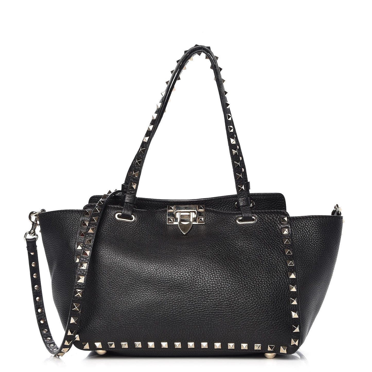 Grained Calfskin Small Rockstud Tote Black