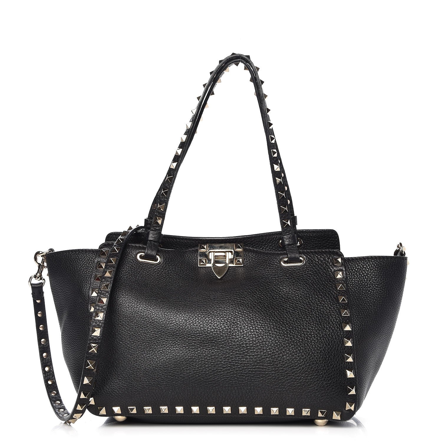 Valentino Garavani Grained Calfskin Small Rockstud Tote Black 1 of 14