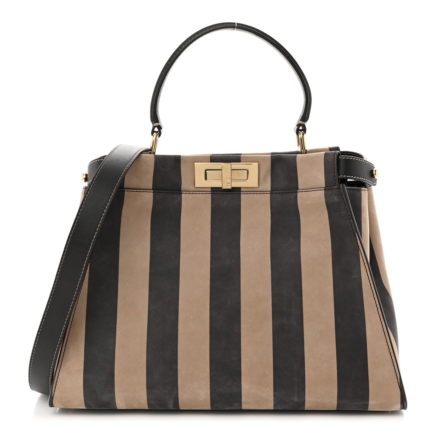 Vitello Nabuk Seta Pequin Medium Peekaboo Iconic Satchel Tobacco Moro Ebano