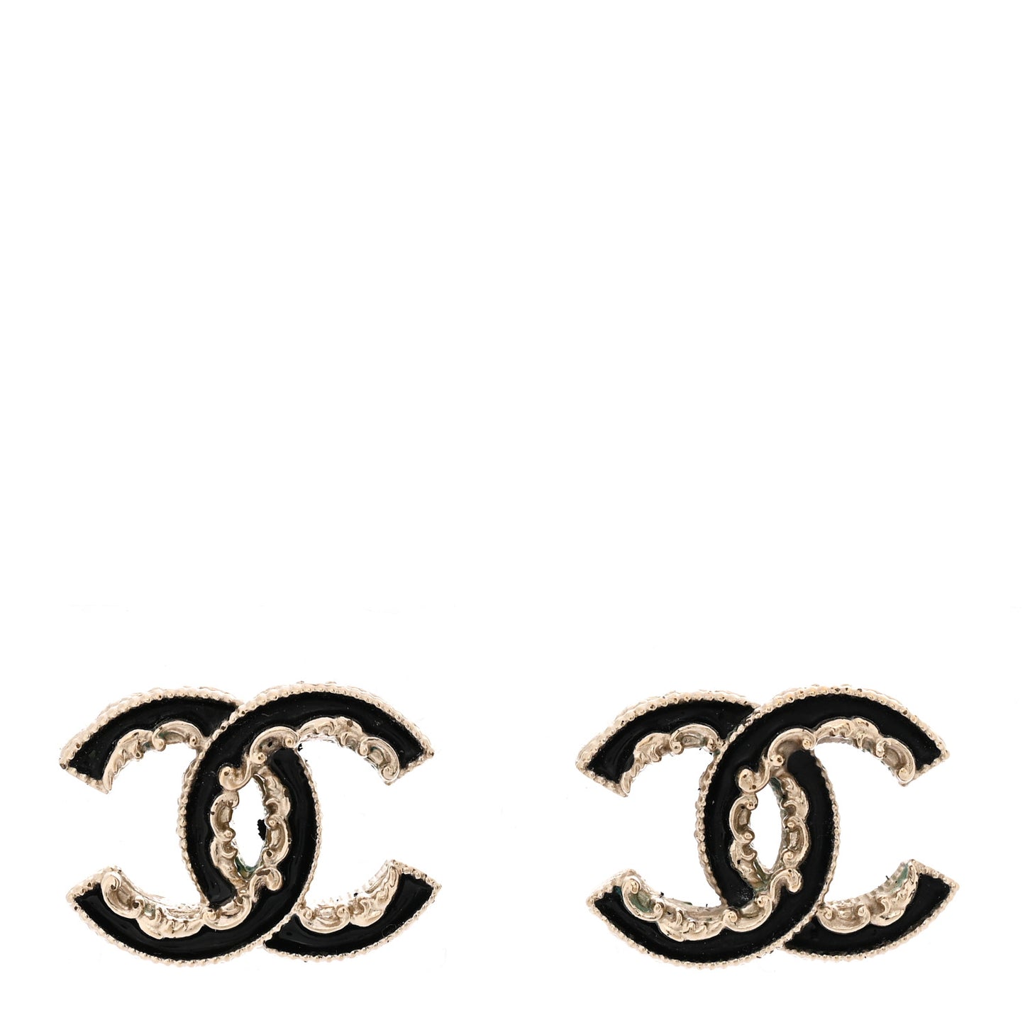 Enamel CC Baroque Earrings Black Gold