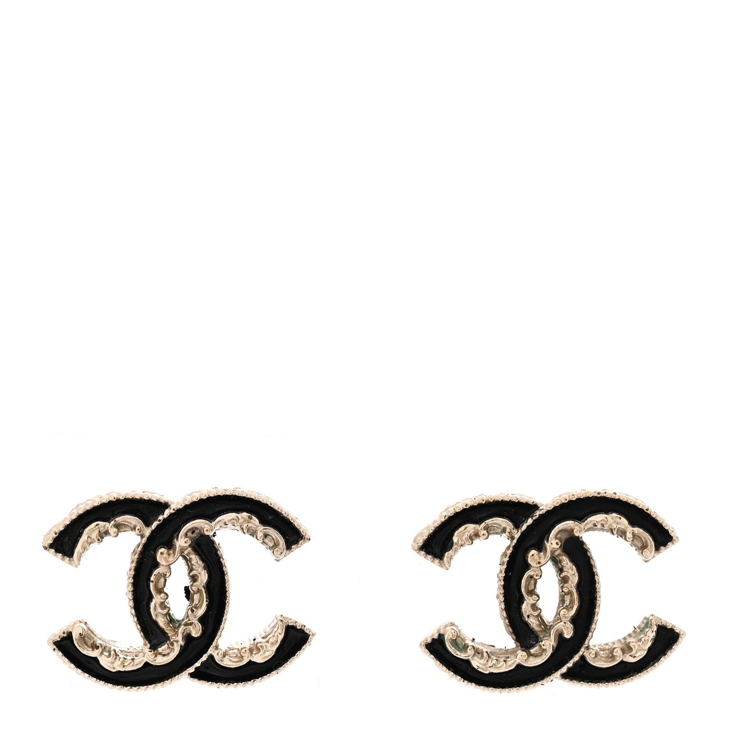 Chanel Enamel CC Baroque Earrings Black Gold 1 of 5