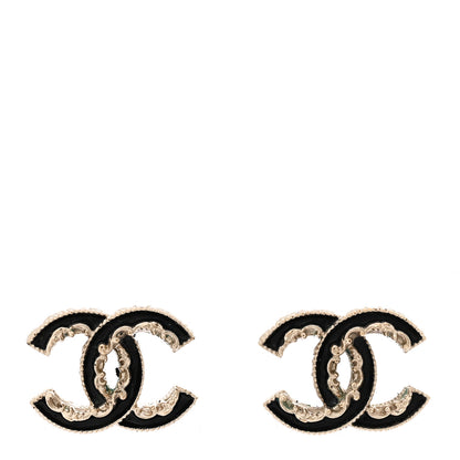 Chanel Enamel CC Baroque Earrings Black Gold 1 of 5