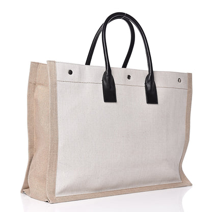 Saint Laurent Linen Calfskin Rive Gauche Tote Optic White 3 of 8