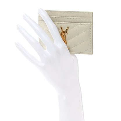 Saint Laurent Grain De Poudre Matelasse Chevron Cassandre Credit Card Case Crema Soft 4 of 8