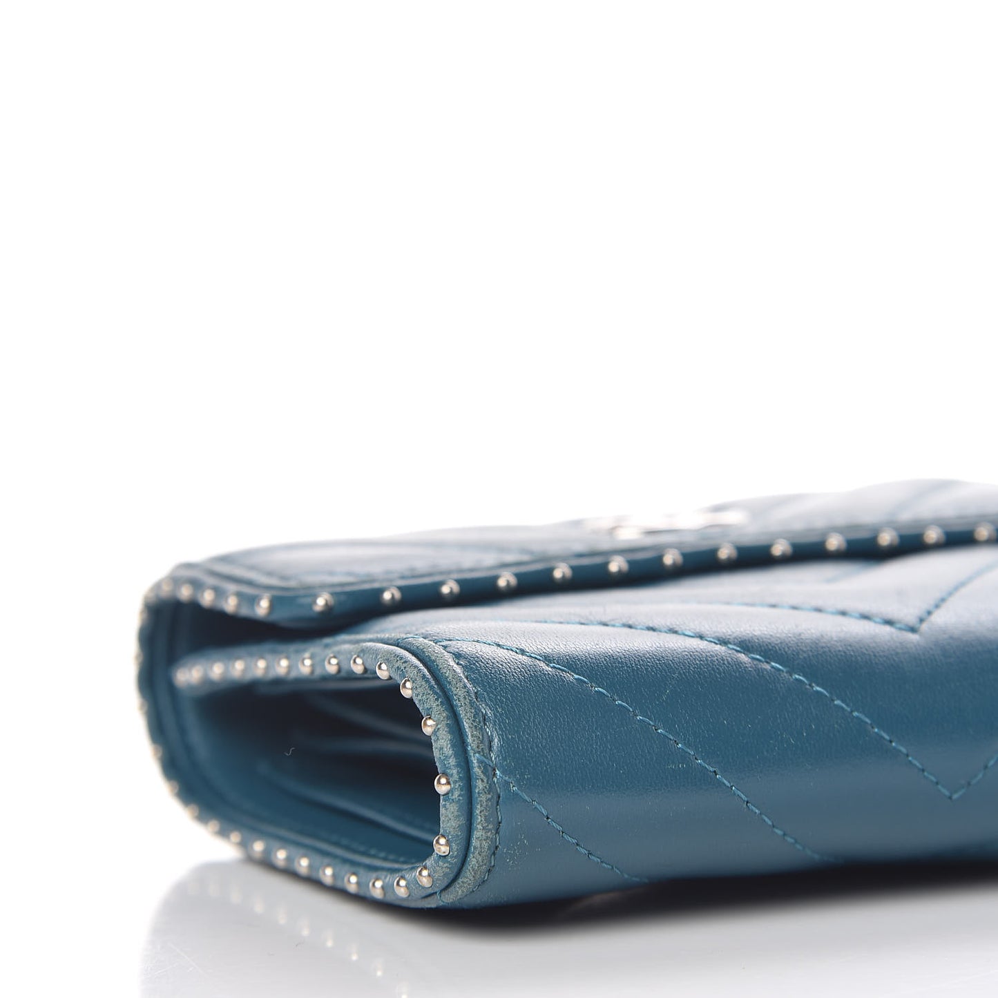 Lambskin Chevron Quilted Studded Compact Flap Wallet Blue