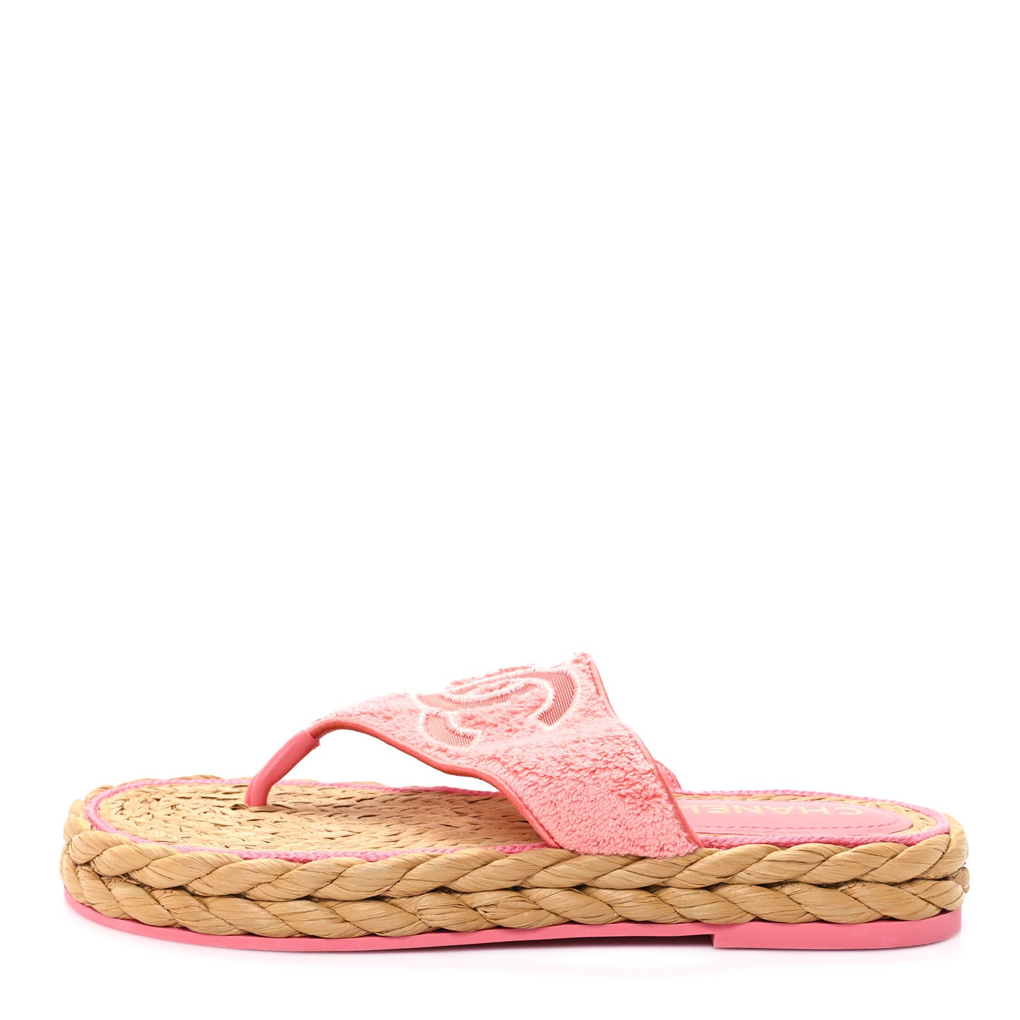 Terry Cloth Raffia CC Logo Thong Sandals 39 Pink
