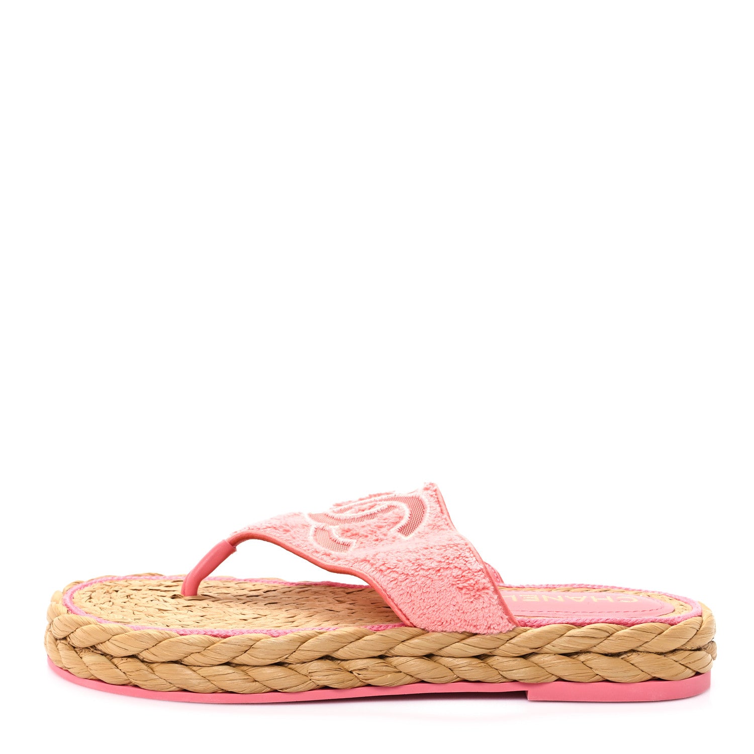 Chanel Terry Cloth Raffia CC Logo Thong Sandals 39 Pink 1 of 11