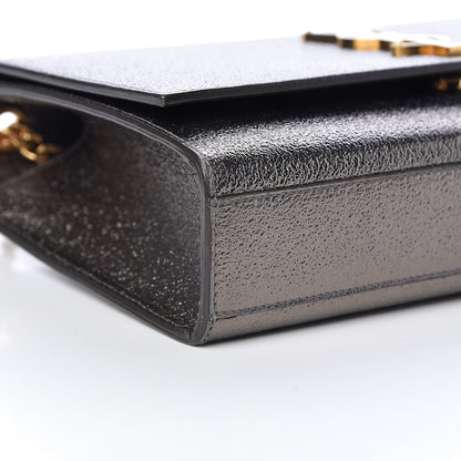 Saint Laurent Metallic Grain De Poudre Medium Classic Monogram Kate Satchel Grey 9 of 12