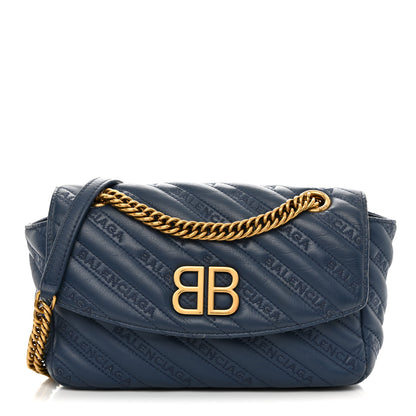 Balenciaga Calfskin Logo Matelasse BB Chain Wallet Bleu Tanzanite 1 of 12
