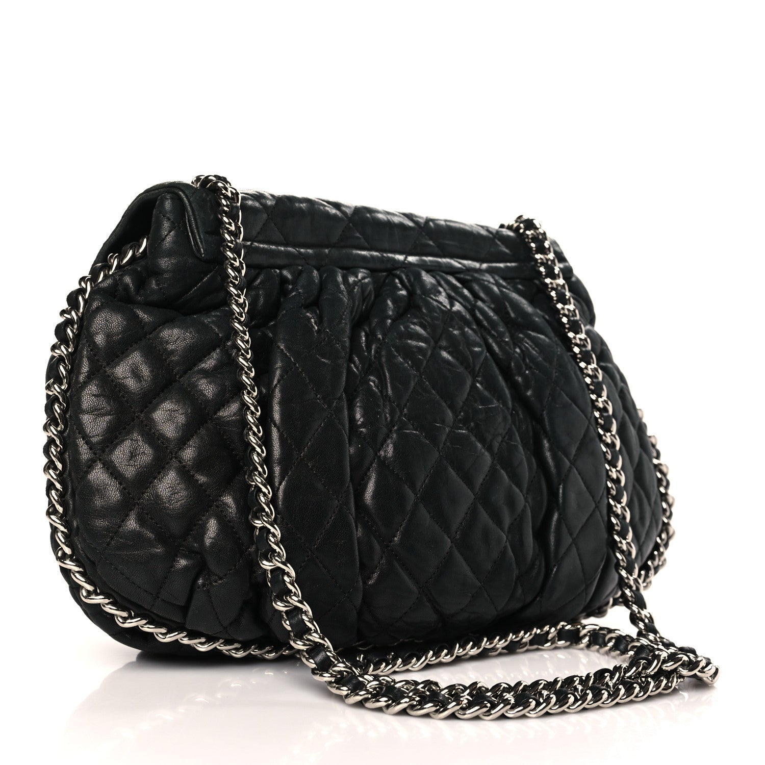 Chanel Washed Lambskin Quilted Large Chain Around Messenger Black 3 of 9